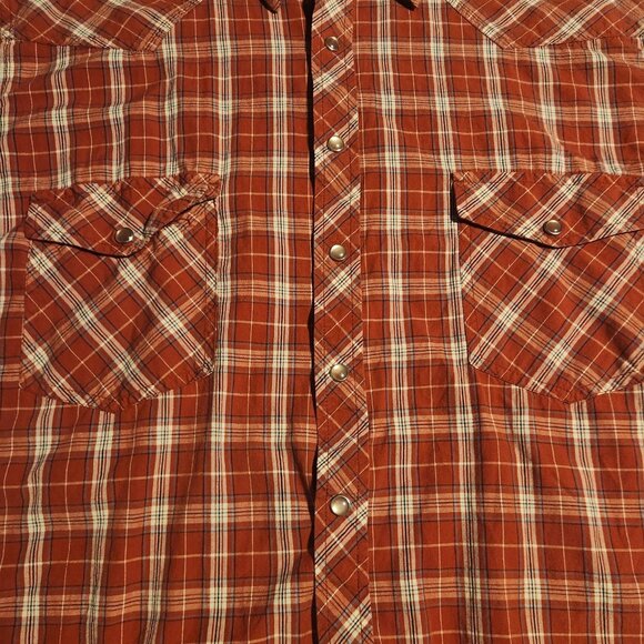 Old Navy Pearl Snap Shirt Western Red Black Plaid Rodeo Cowboy Mens XXL‎ 2XL EUC - Picture 4 of 13
